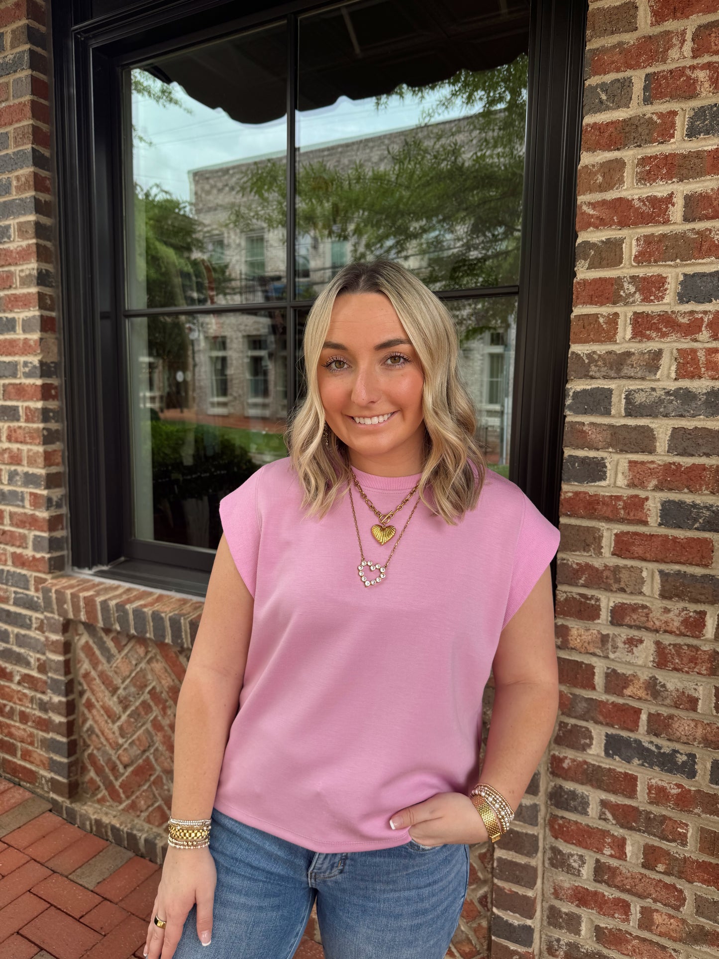Light Pink Cap Sleeve Crewneck Top