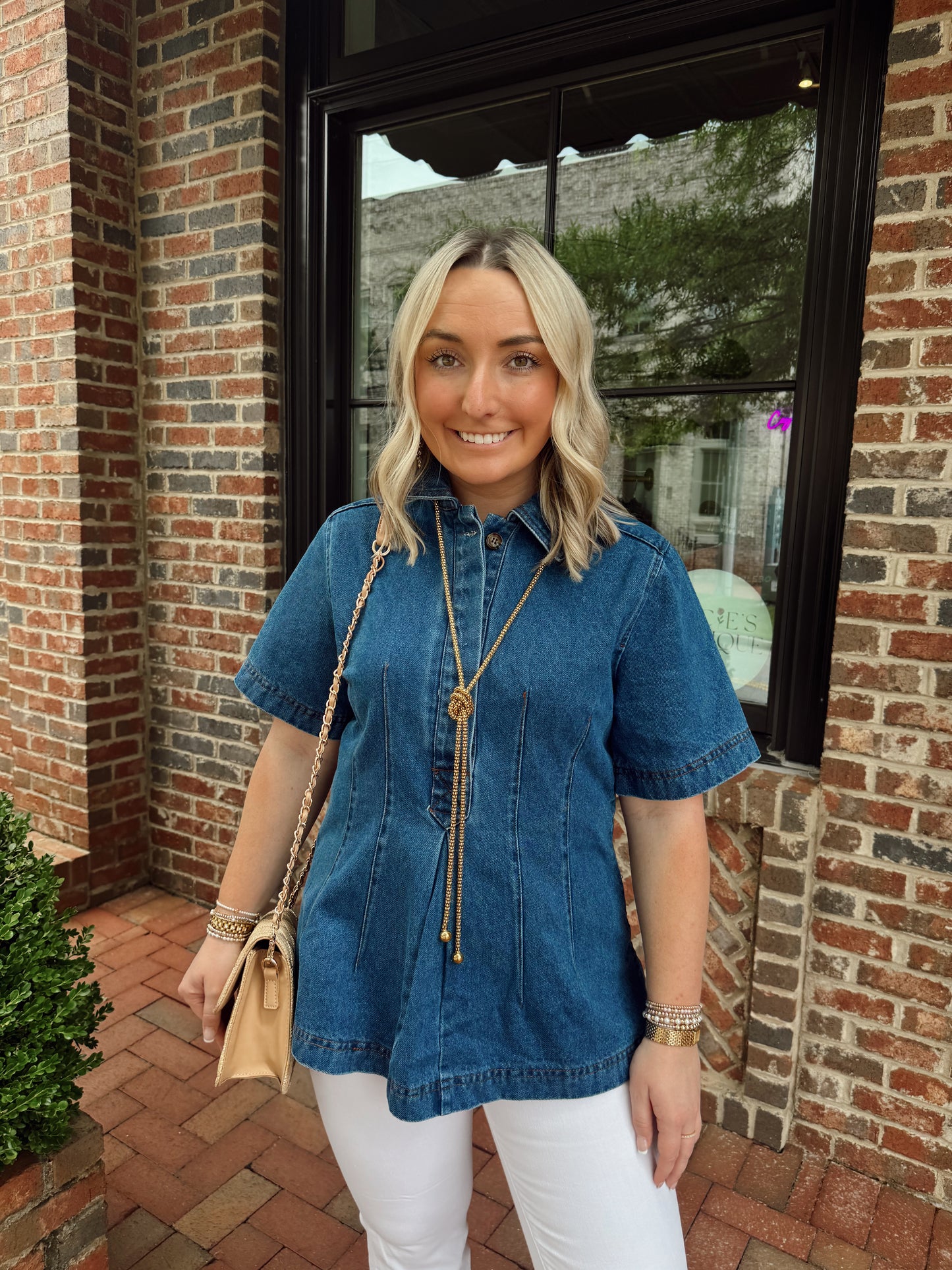 Denim Pintuck Top