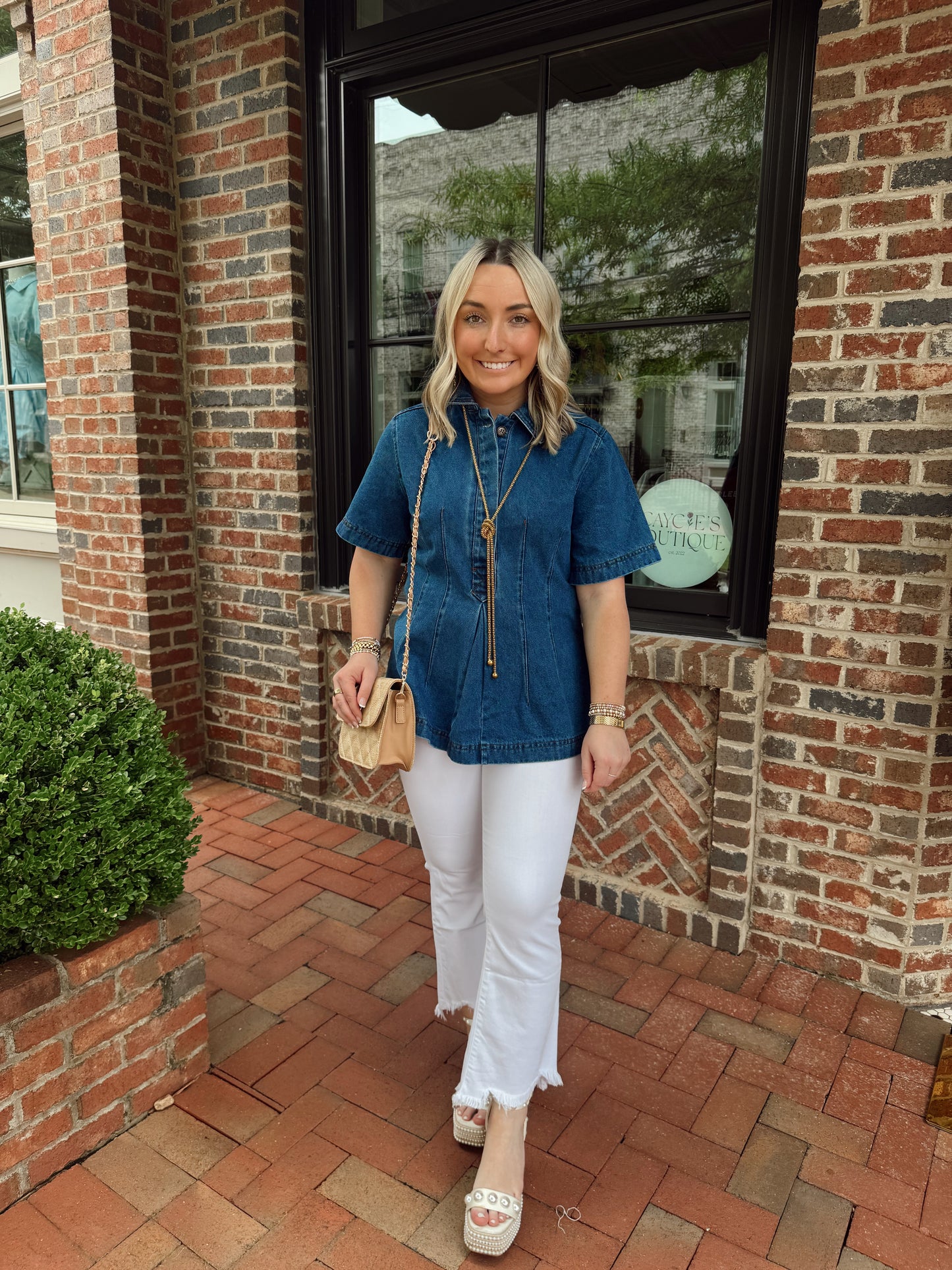 Denim Pintuck Top