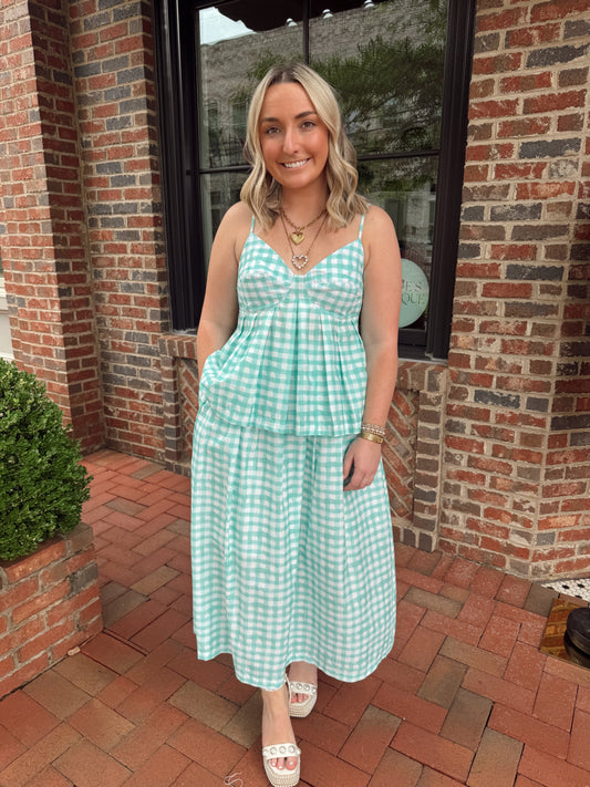 Mint Gingham Top & Skirt Set