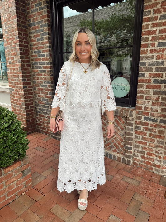 Daisy Lace Scalloped Hem Top & Skirt Set