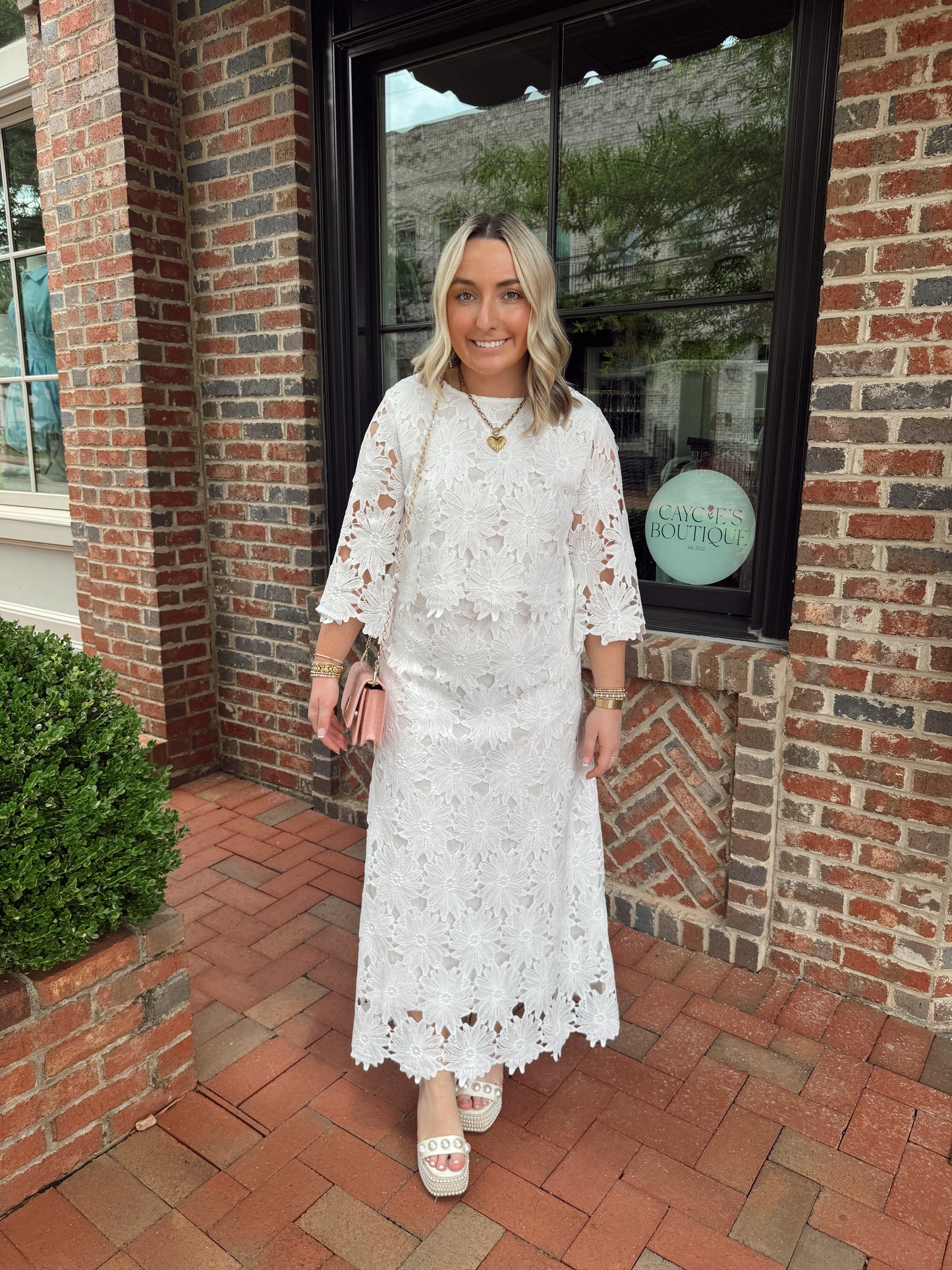 Daisy Lace Scalloped Hem Top & Skirt Set
