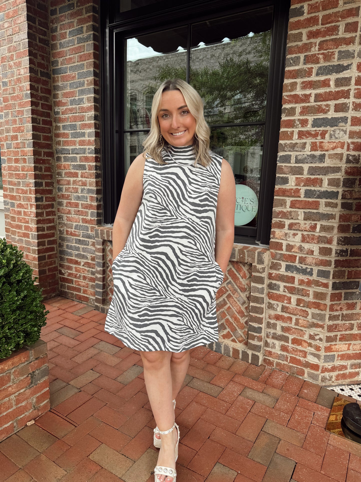 Zebra Mockneck Mini Dress