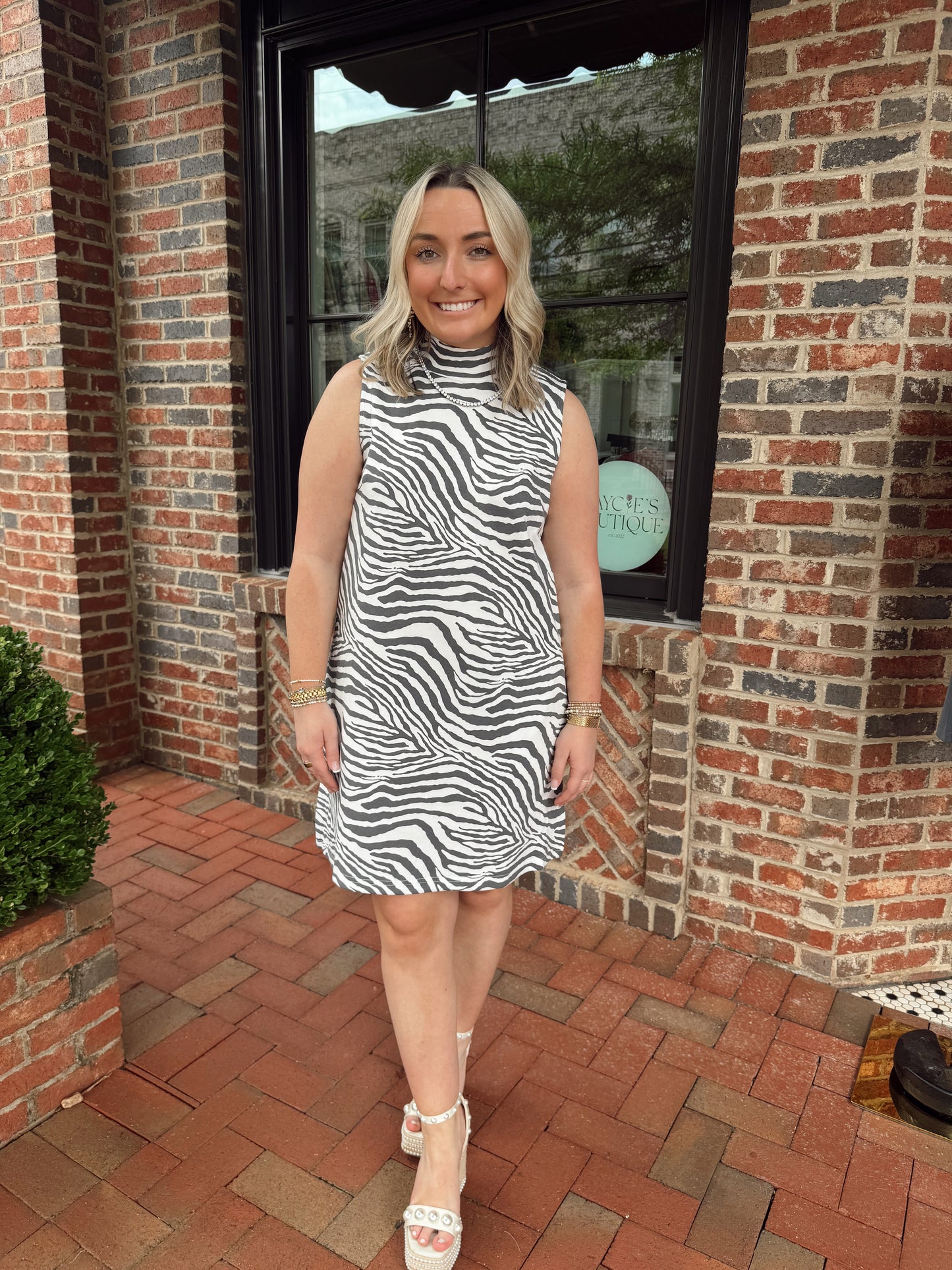 Zebra Mockneck Mini Dress