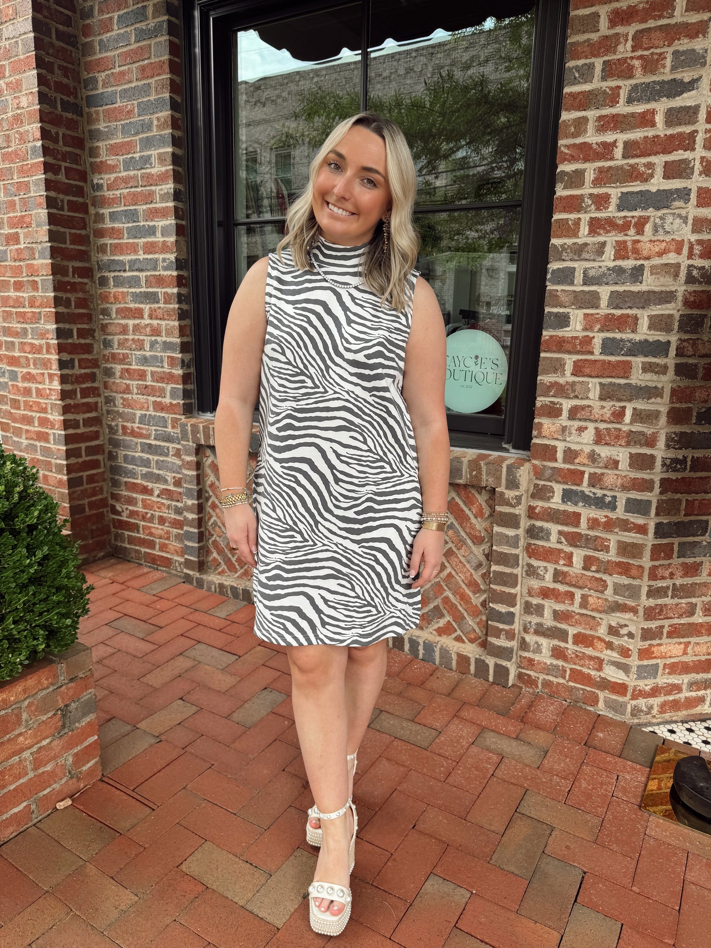 Zebra Mockneck Mini Dress
