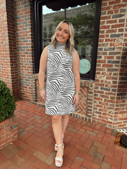 Zebra Mockneck Mini Dress