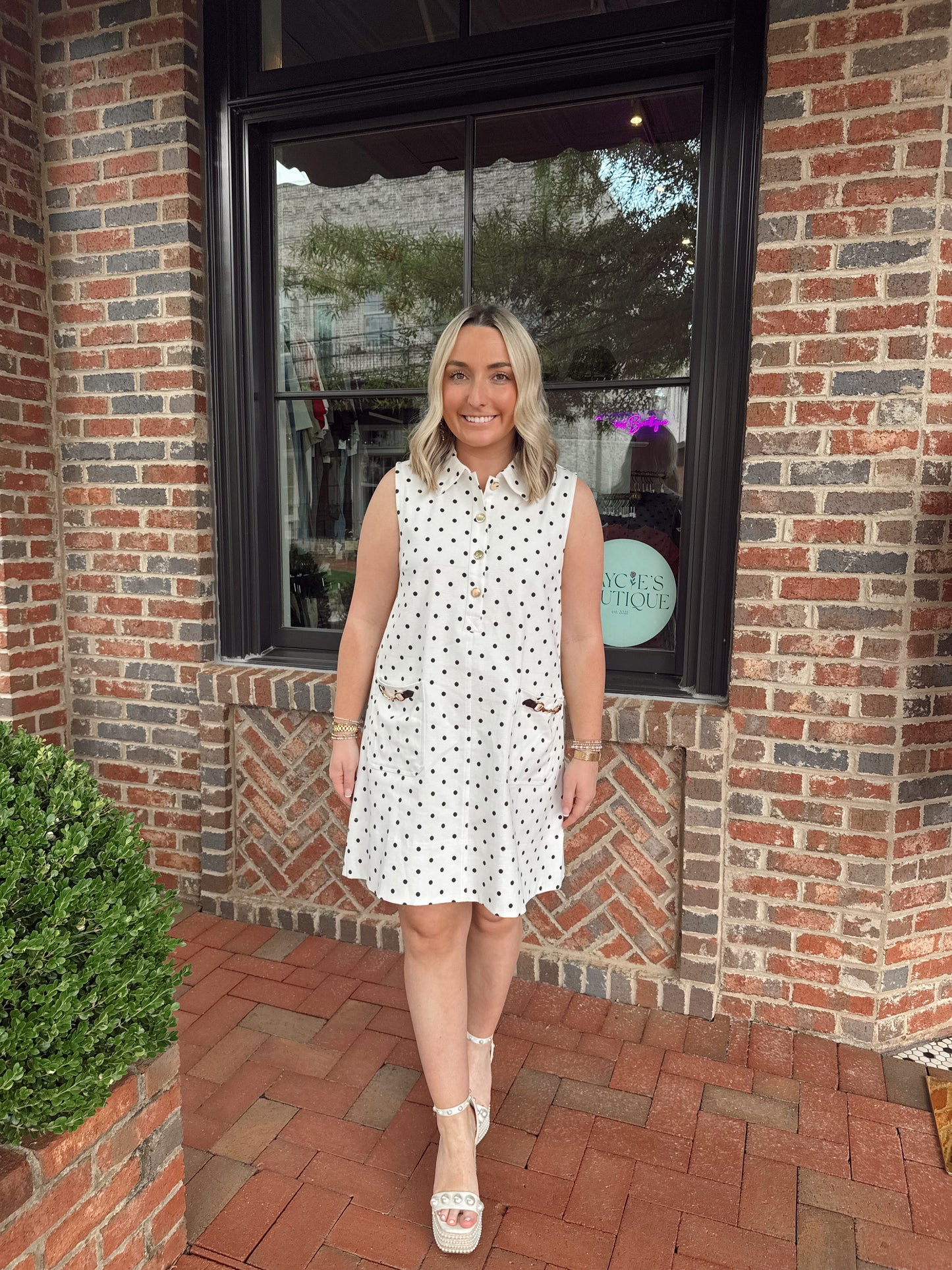 Polka Dot Horsebit Mini Dress