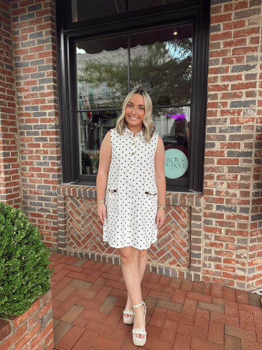 Polka Dot Horsebit Mini Dress