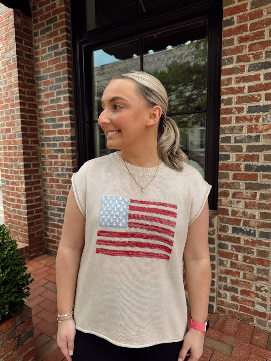 American Flag Cap Sleeve Sweater