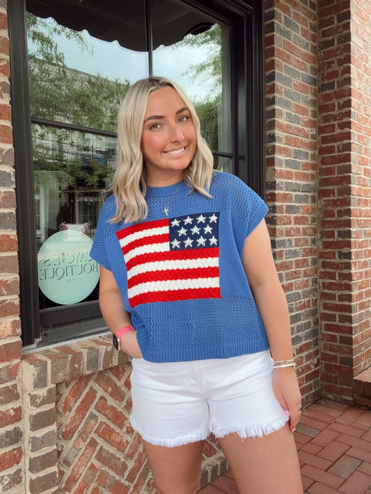 American Flag Open Knit Sweater Top