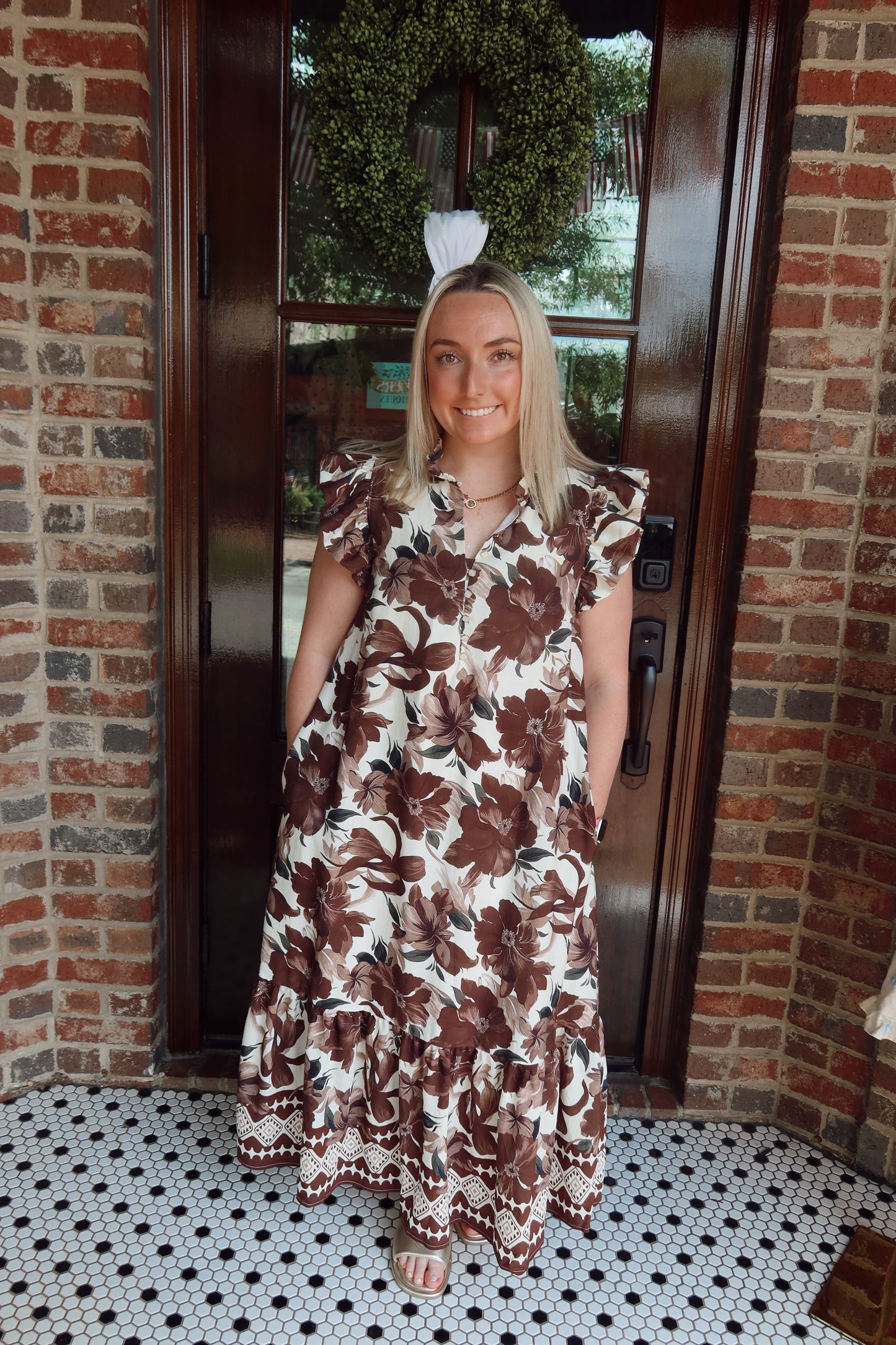 Espresso Blooms Midi Dress