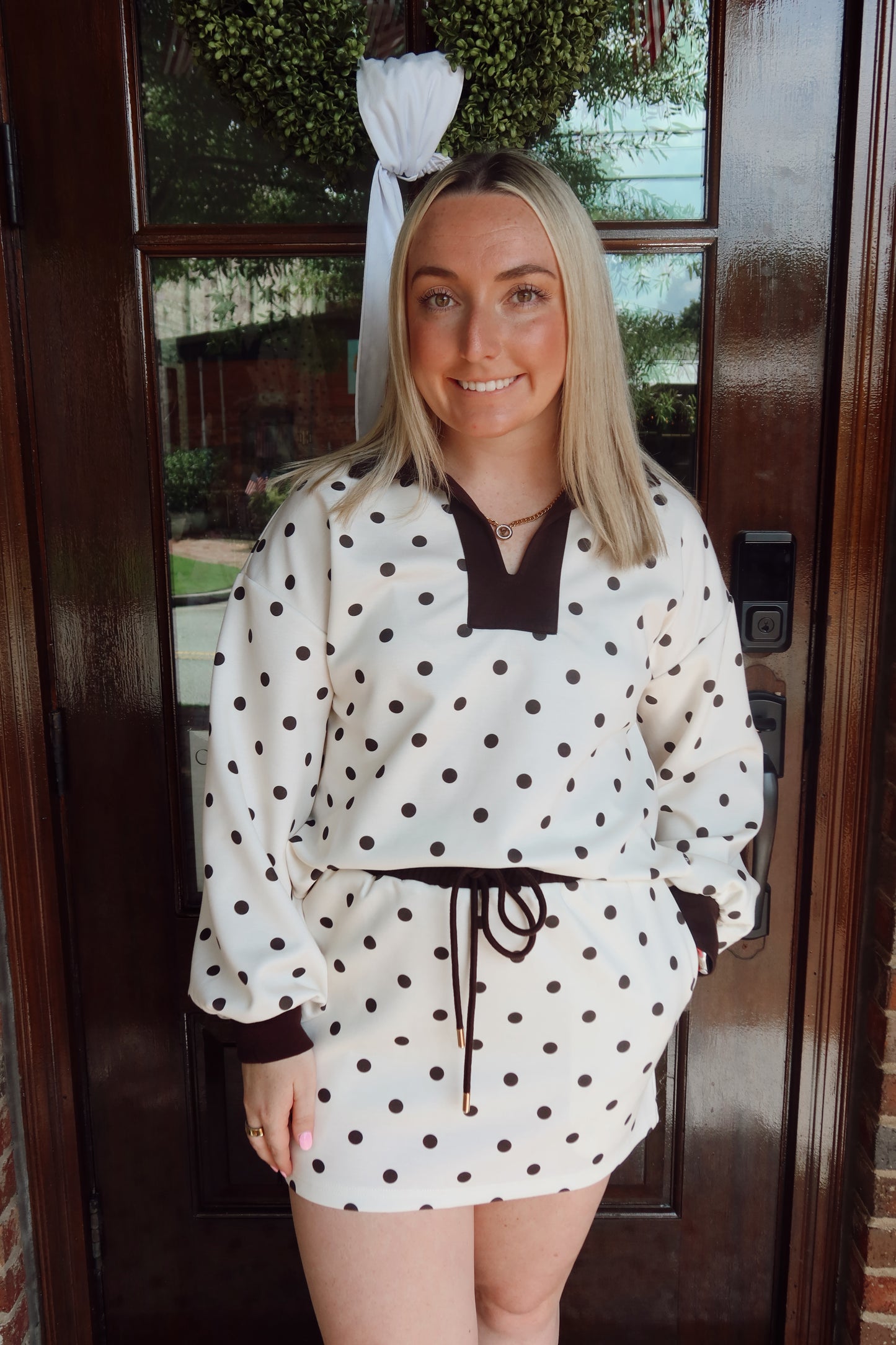 Mocha Polka Dot Top & Skort Set