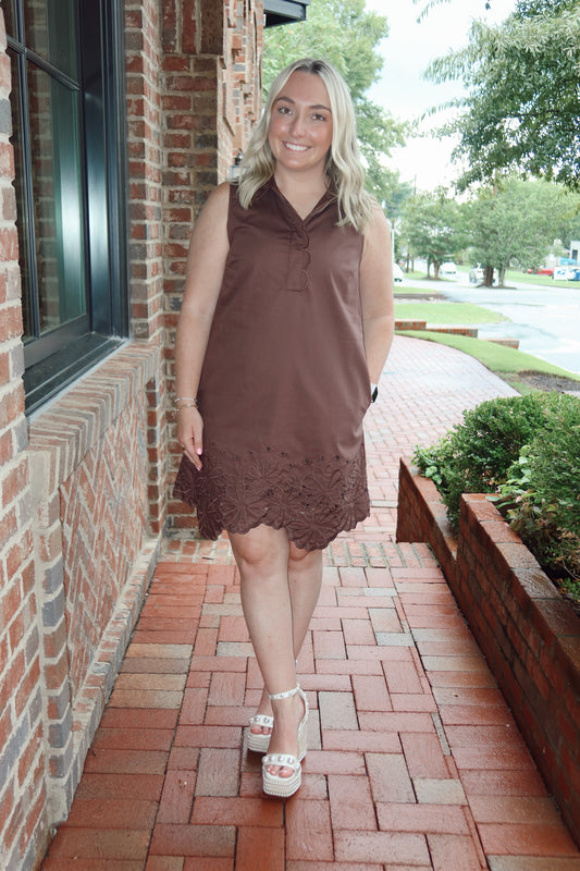 Mocha Eyelet Mini Dress