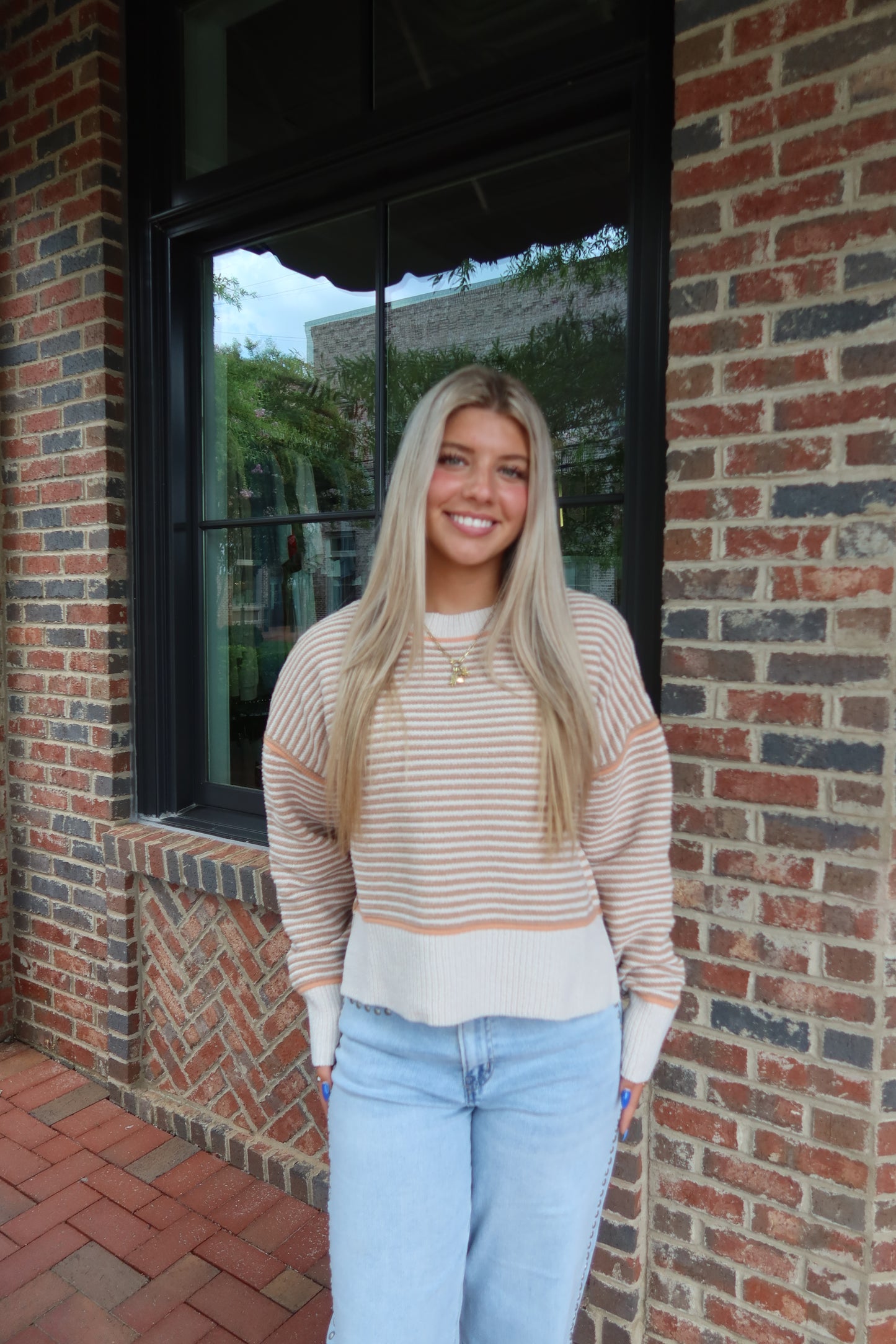 Beige & Orange Striped Knit Sweater
