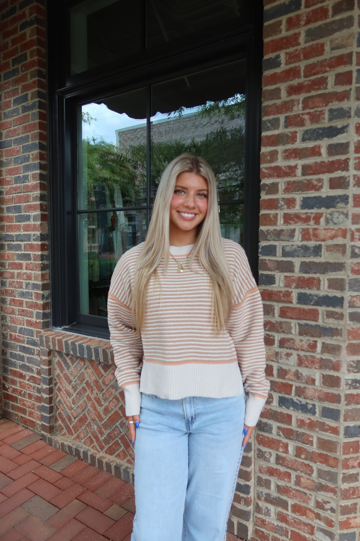 Beige & Orange Striped Knit Sweater