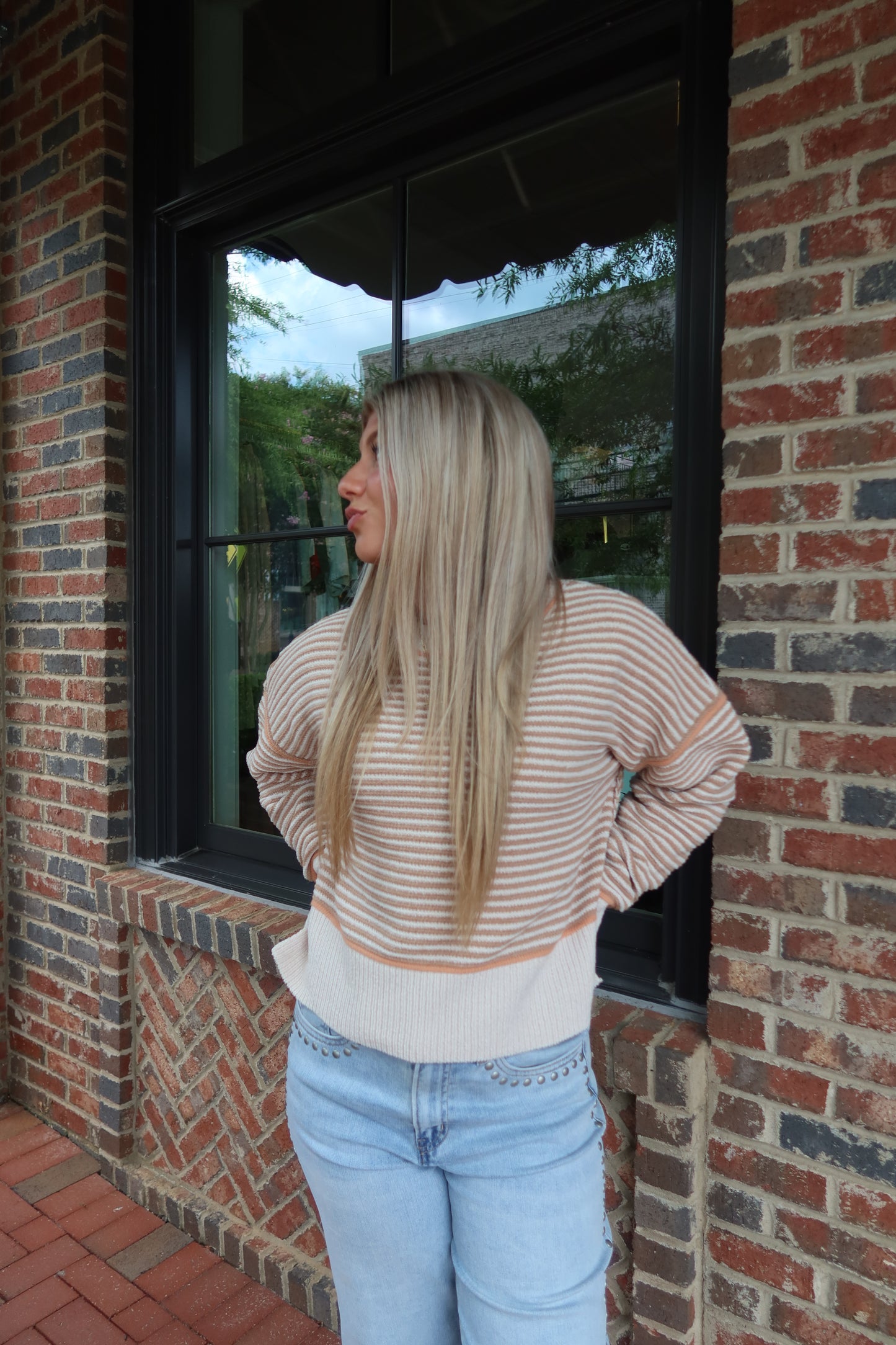 Beige & Orange Striped Knit Sweater