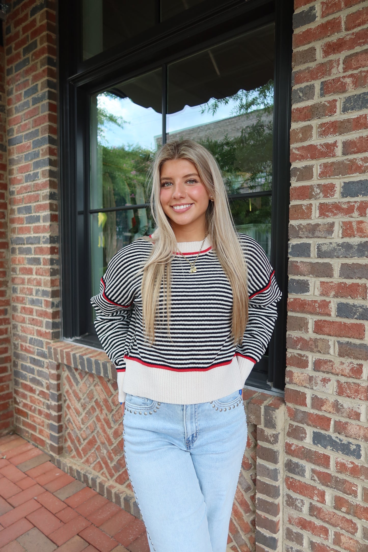 Red & Black Striped Knit Sweater
