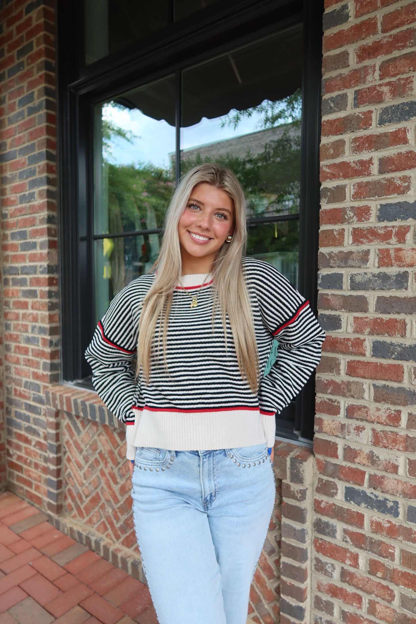 Red & Black Striped Knit Sweater