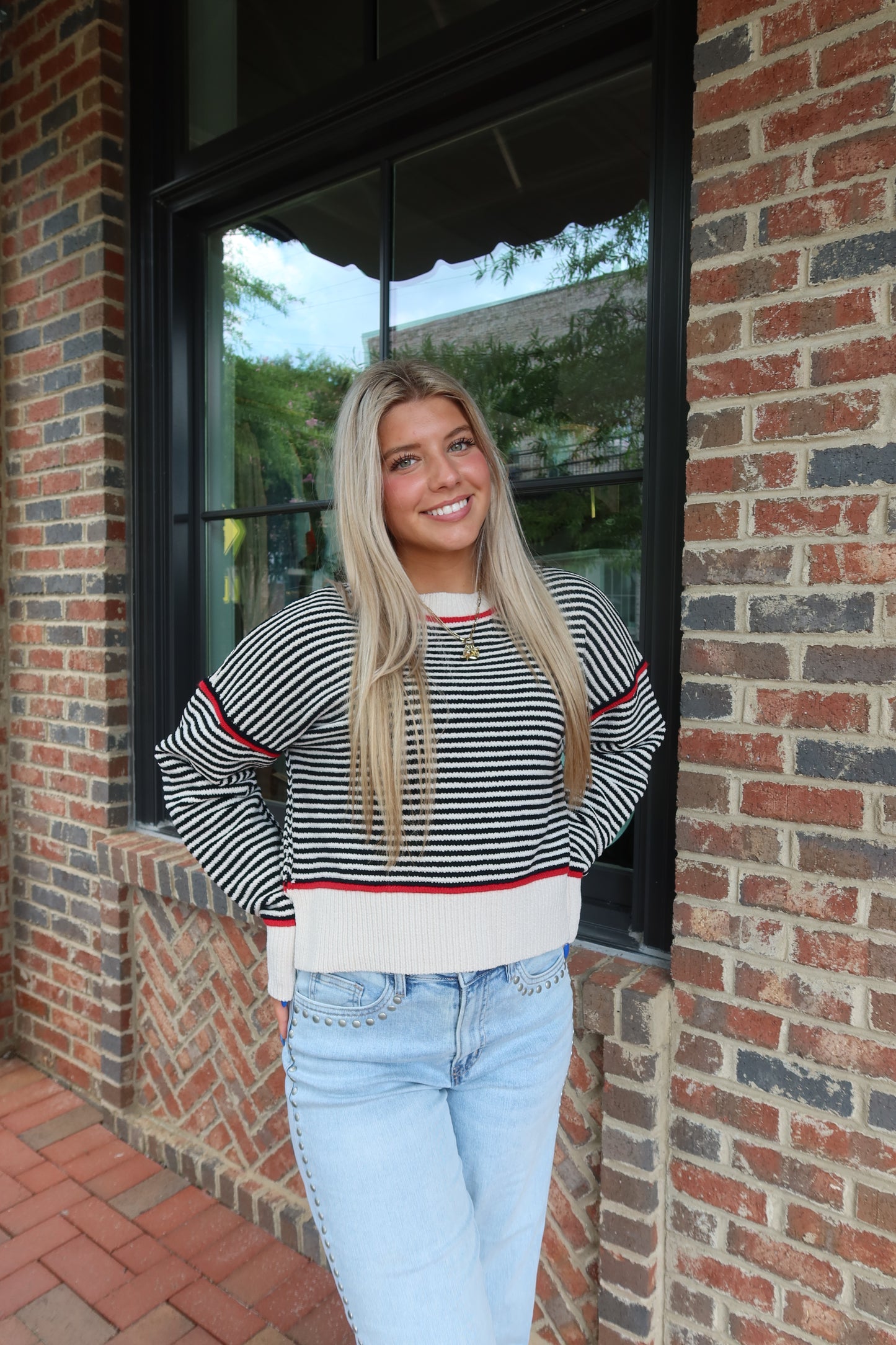 Red & Black Striped Knit Sweater