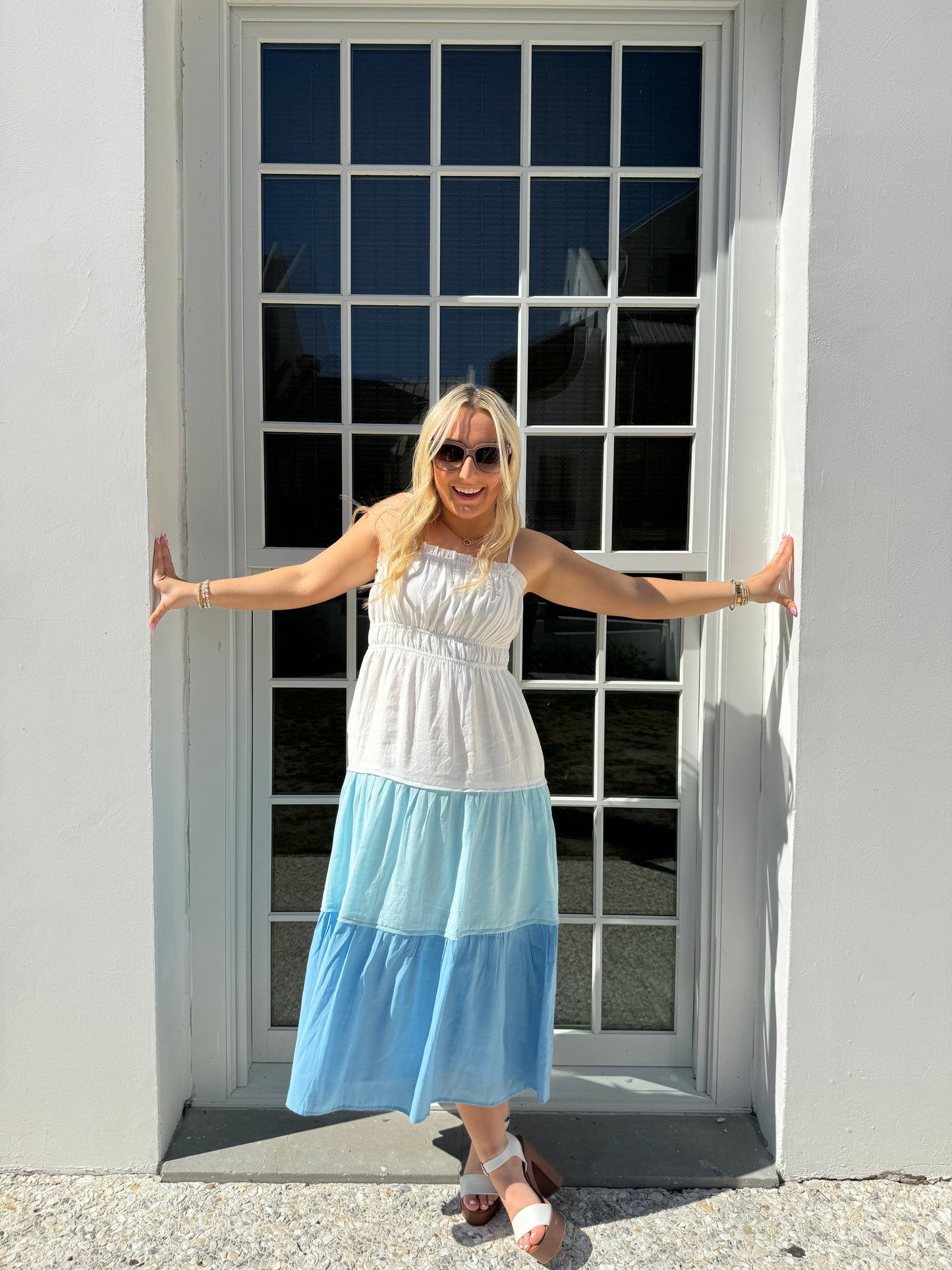 Blue Color Block Tiered Dress