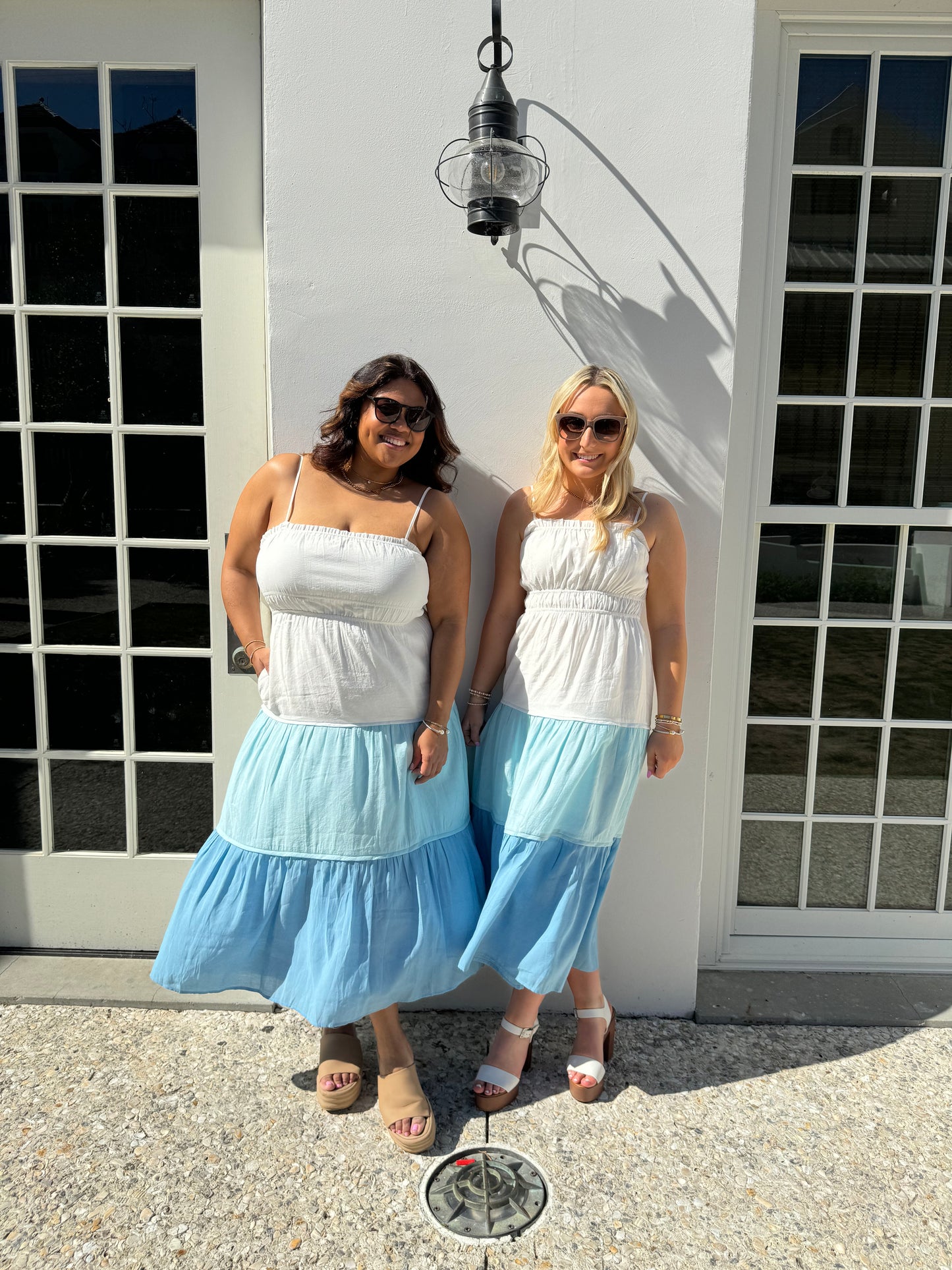 Blue Color Block Tiered Dress