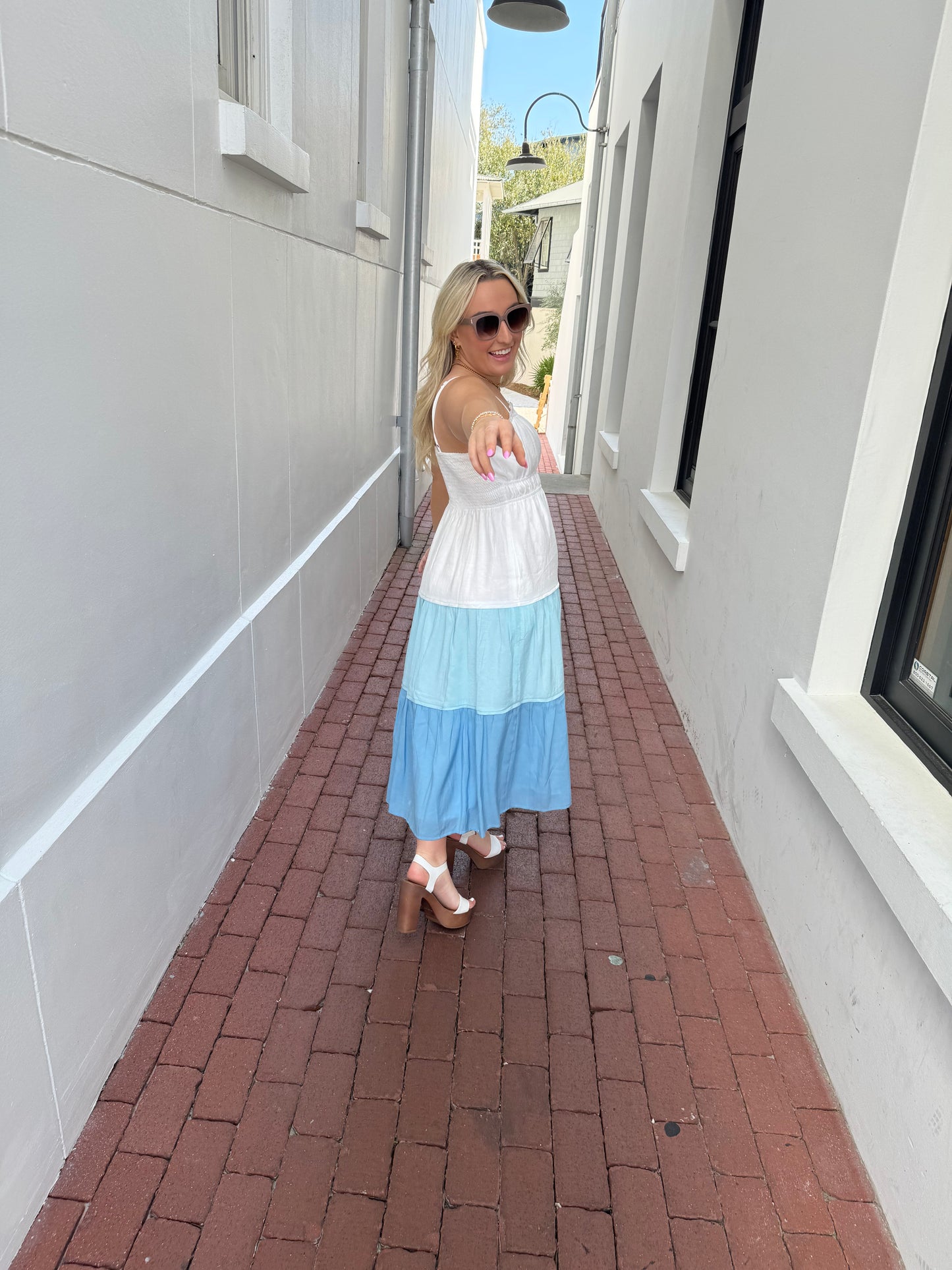 Blue Color Block Tiered Dress