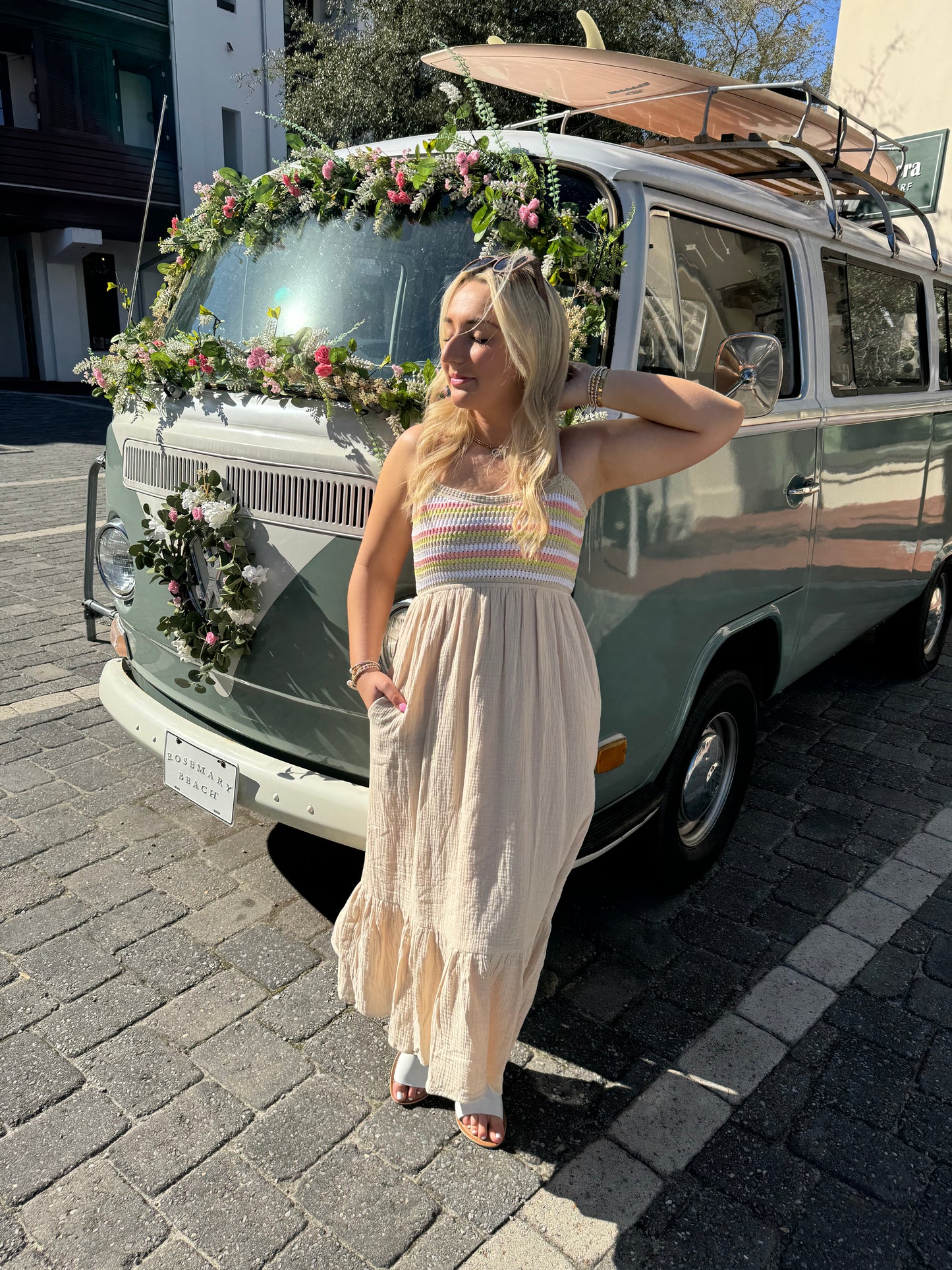 Striped Crochet Midi Dress