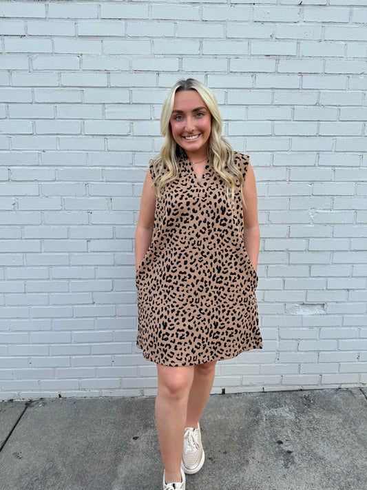 Leopard V-Neck Collared Mini Dress (2 colors)