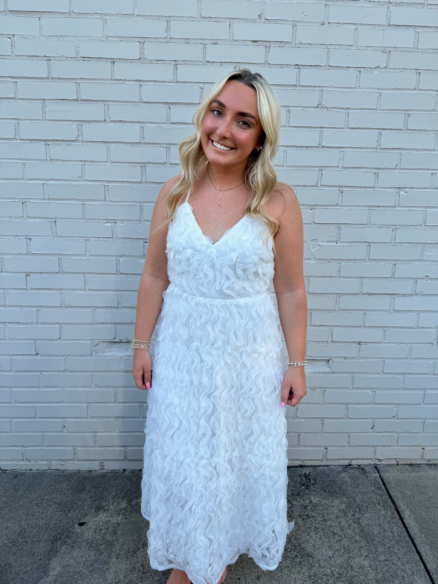 White Lace Up Floral Maxi Dress