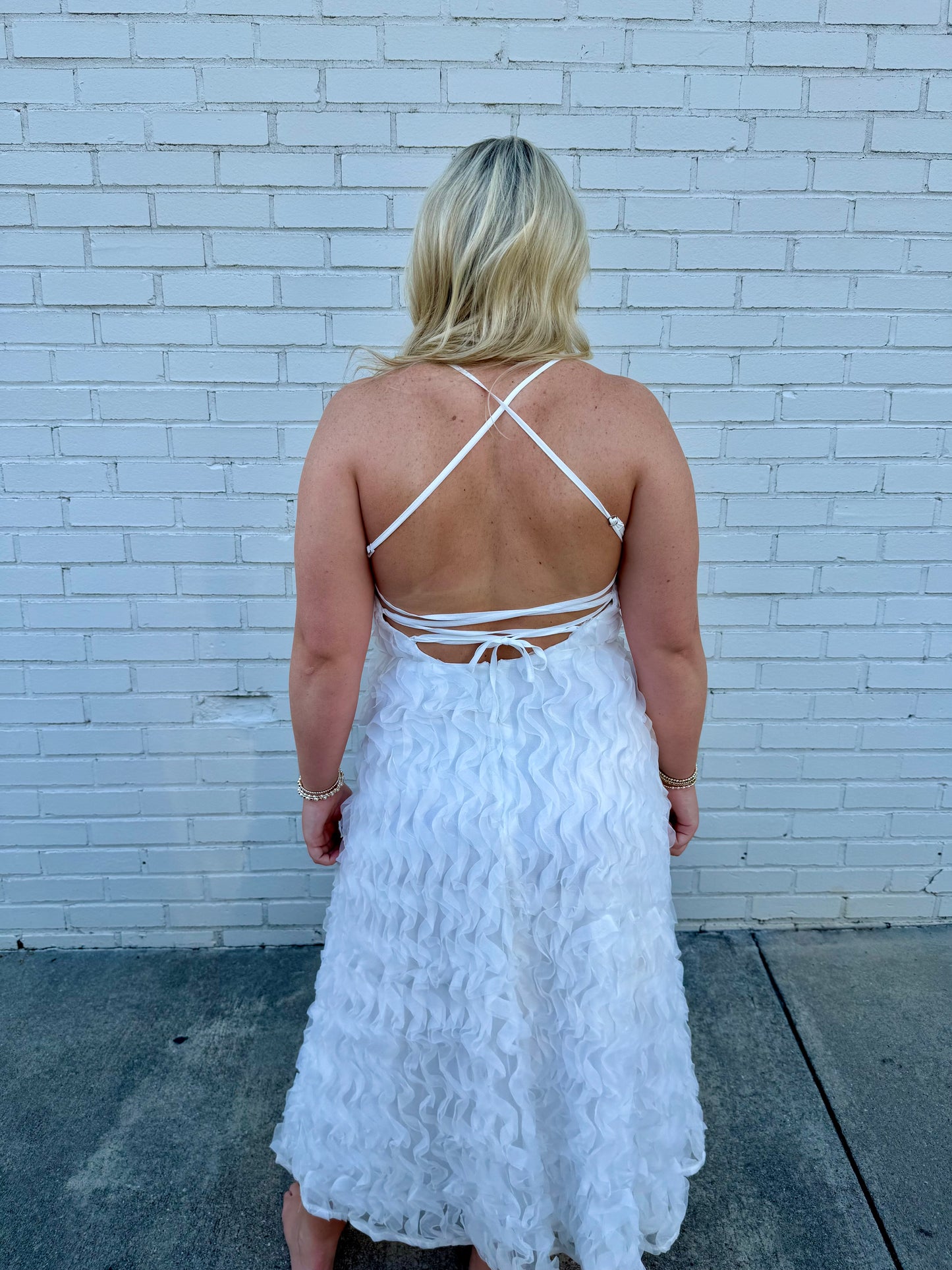 White Lace Up Floral Maxi Dress