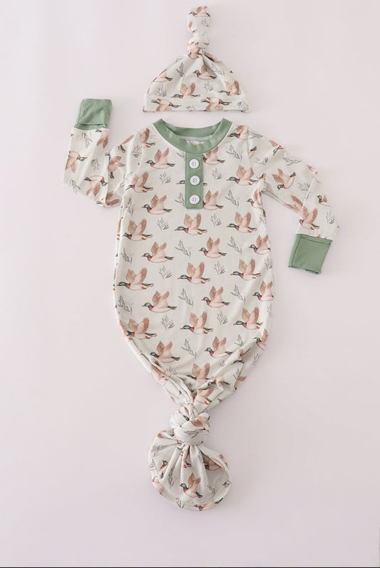 Green Duck Bamboo Gown & Hat | One Size