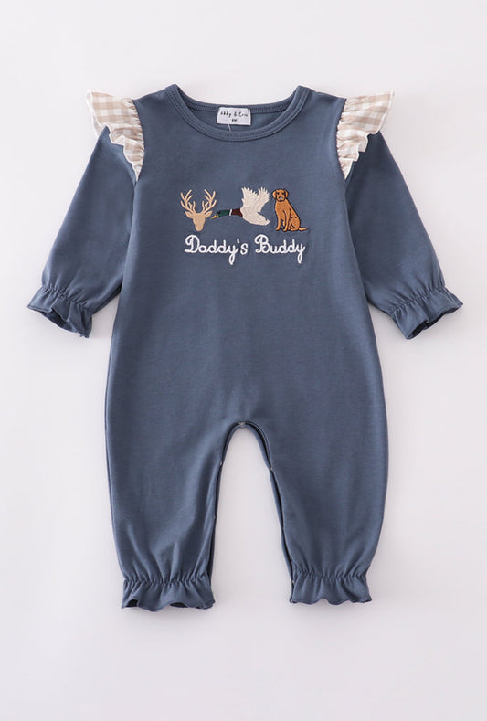 Navy Daddy's Buddy Ruffle Romper
