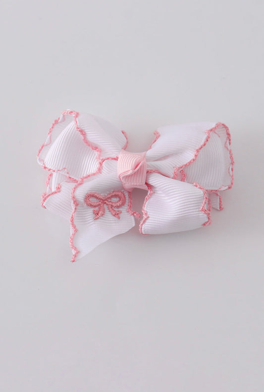 White Embroidered Bow | Hair Bow