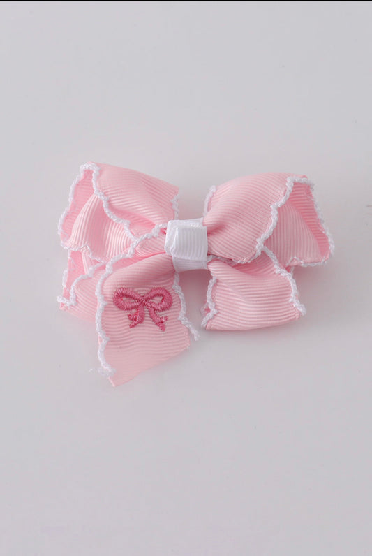 Pink Embroidered Bow | Hair Bow