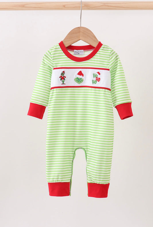 Grinch Embroidery Romper