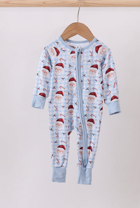Blue Santa Claus Bamboo Romper