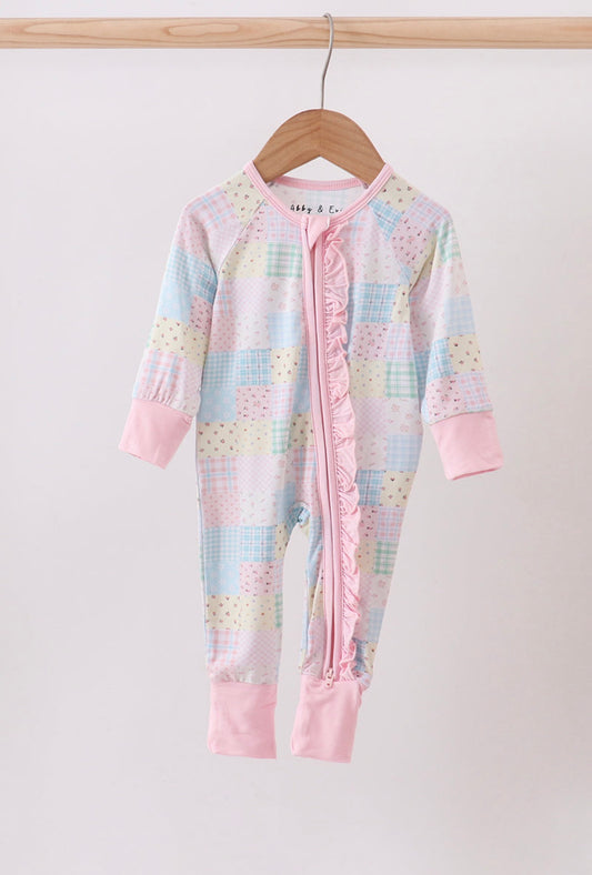 Pink Floral Checkered Bamboo Romper