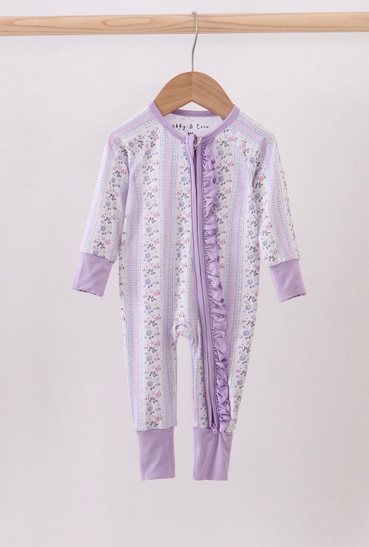 Lavender Floral Ruffle Bamboo Romper