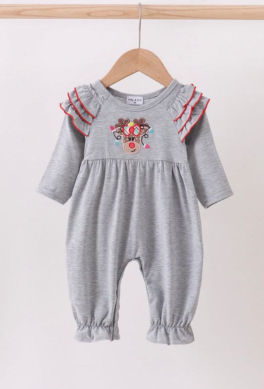 Grey Reindeer Ruffle Romper