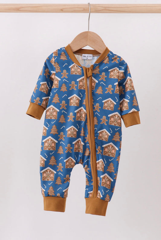 Navy & Brown Gingerbread Romper