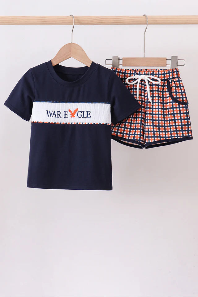 War Eagle Smocked Plaid Shorts Set