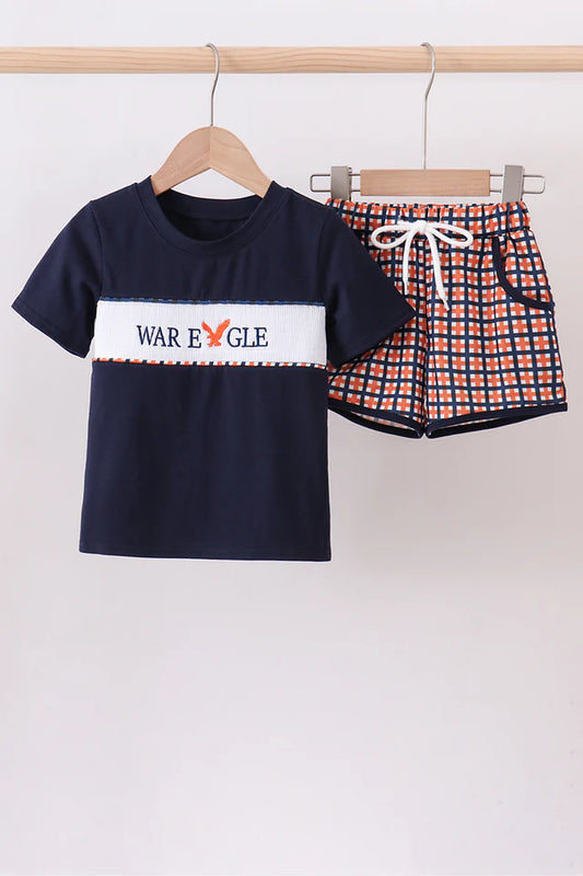 War Eagle Smocked Plaid Shorts Set