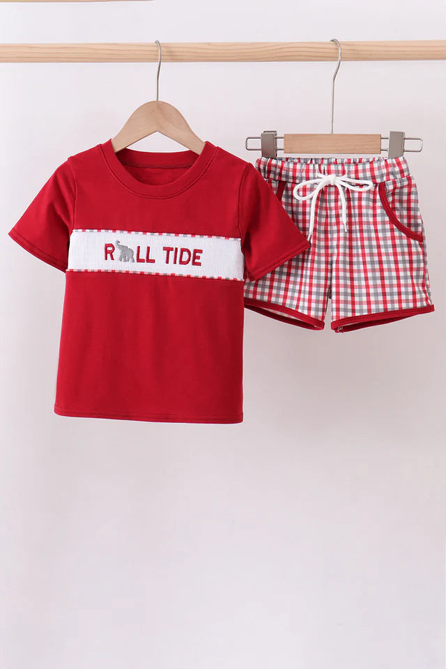 Roll Tide Smocked Plaid Shorts Set