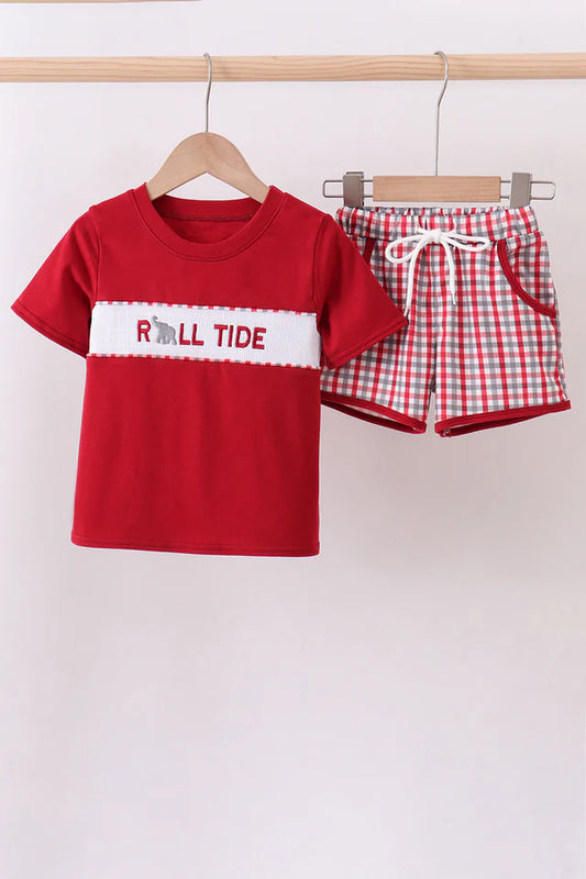 Roll Tide Smocked Plaid Shorts Set