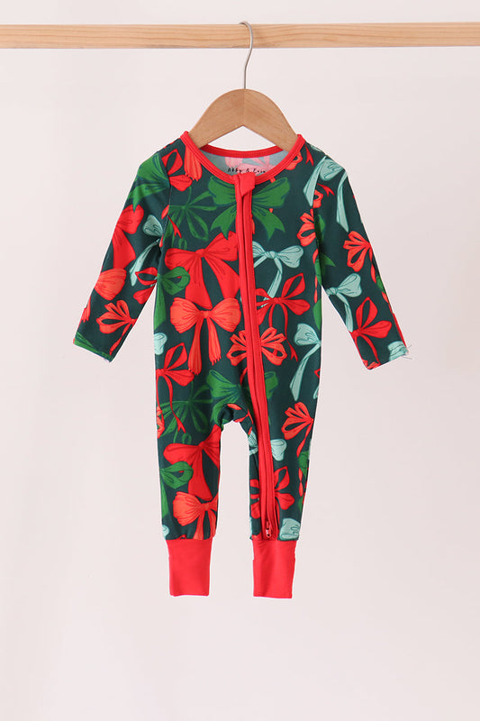 Baby | Forest Holiday Bows Bamboo Romper