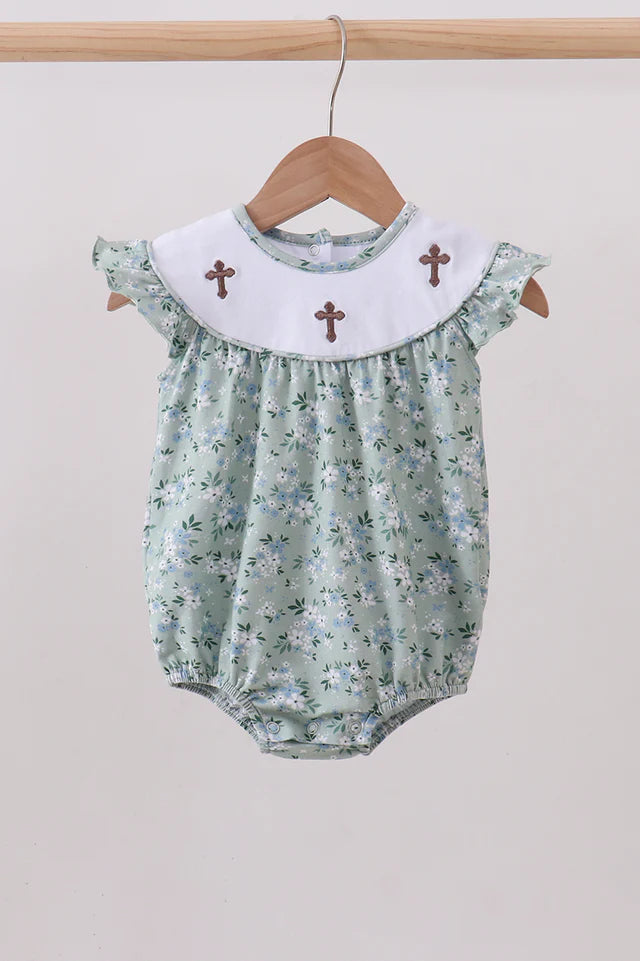 Sage Floral Cross Ruffle Bubble