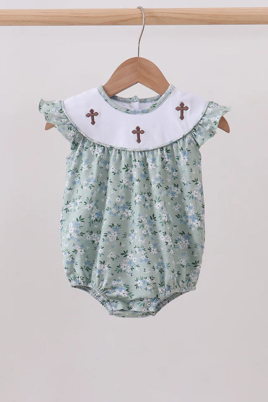 Sage Floral Cross Ruffle Bubble