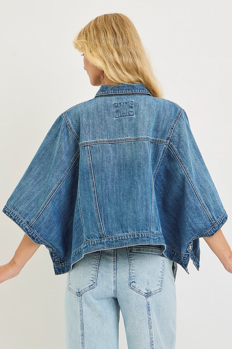 Flowy Square Cape Jacket | Medium Wash