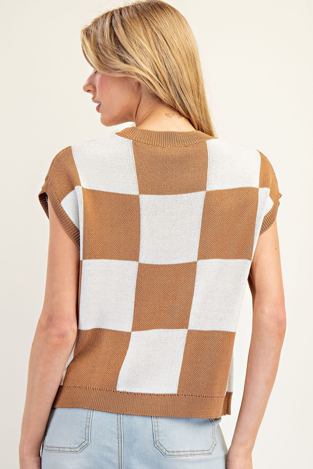 Brooklyn Checkered Hazelnut Sweater Top