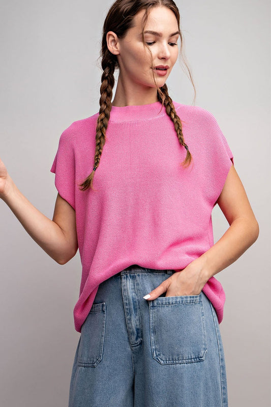 Bubble Pink Short Sleeve Sweater Top